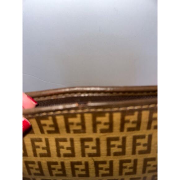 FENDI Zucca Clutch Bag Zucchino Purse pouch PVC FF Vintage Brown Authentic - Picture 9 of 16